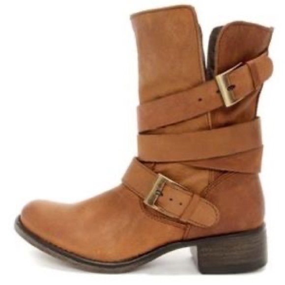 Steve Madden Brewzzer Cognac Leather Belted Mid-Calf Boots - Picture 4 of 11